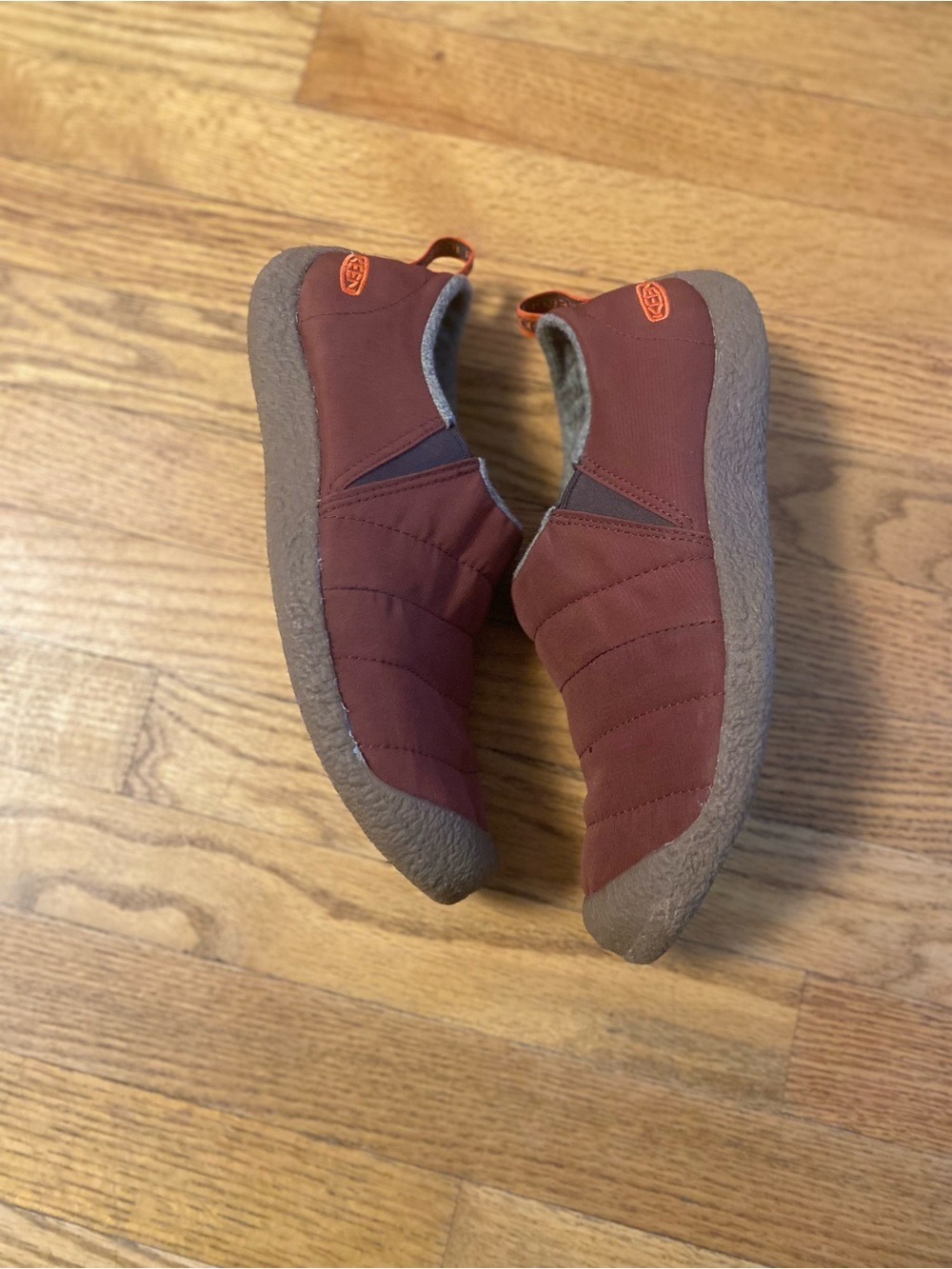 Keen Women’s Slip-On Quilted Loafers - Maroon with Orange Accents